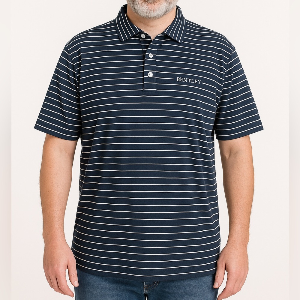 Bentley Shirt Mens XL Blue Striped Polo Oxford America Performance Gear Golf